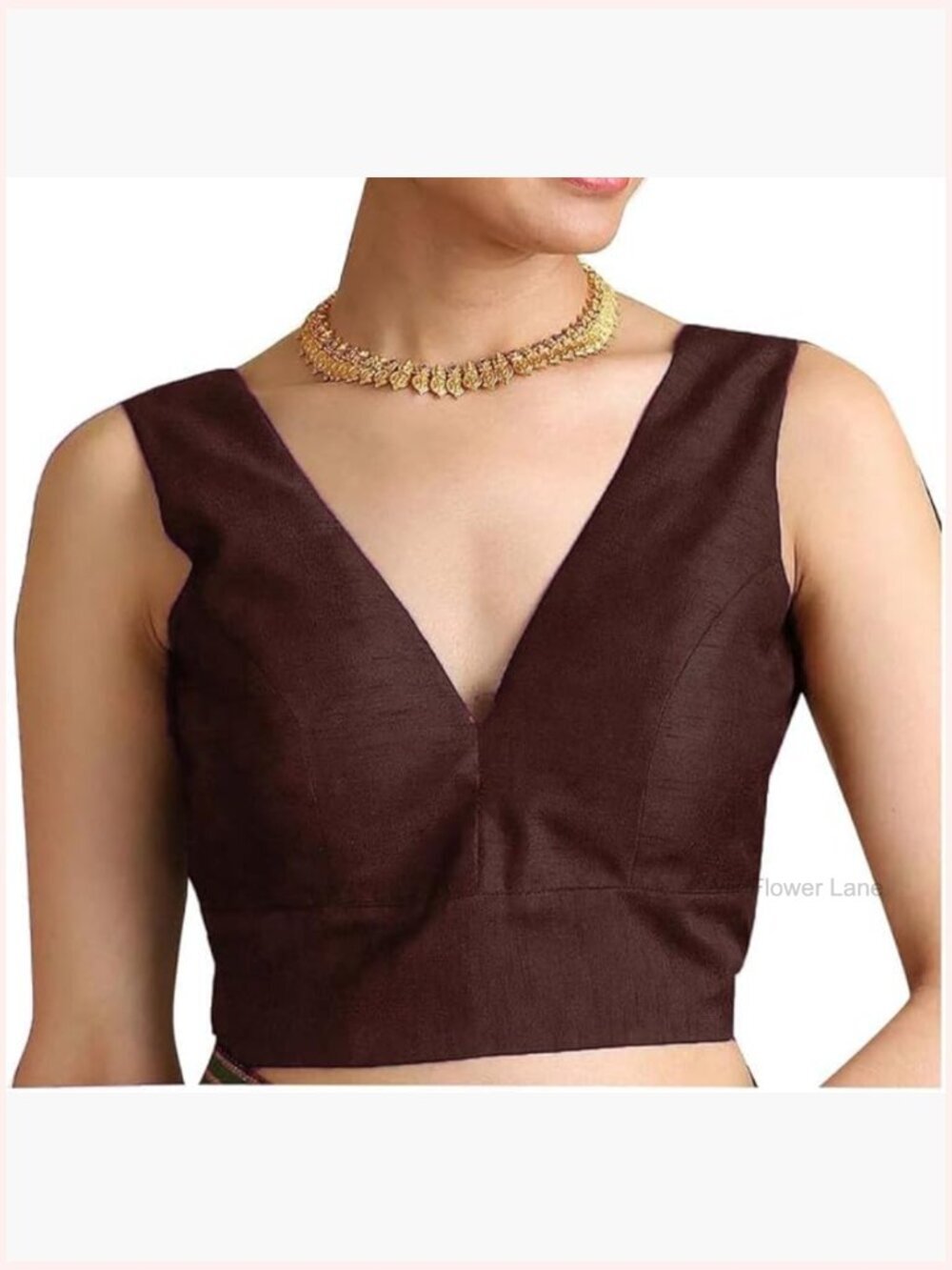 Dupion Silk Saree Blouse V-Neck Sleeveless Hook & Eye Closure Choli Top